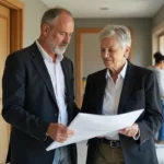 Architecte homme et femme en discussion dans une résidence senior