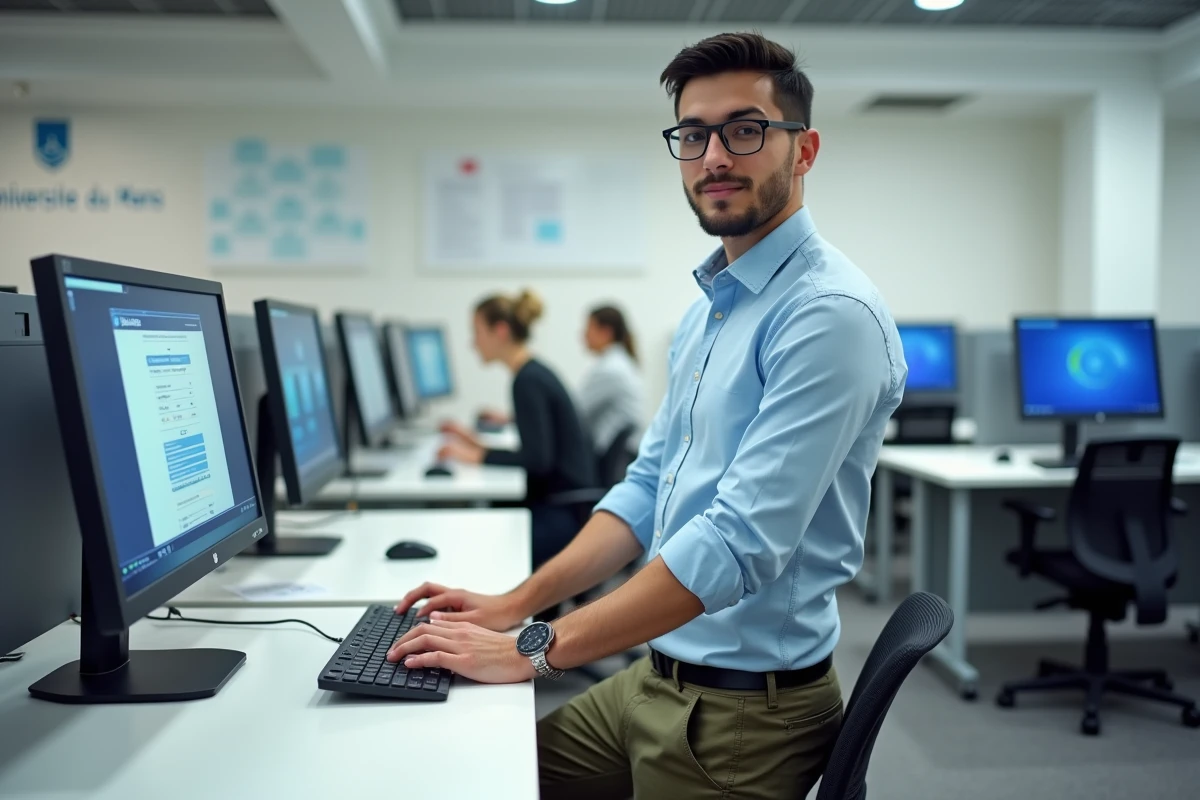 Etudiant en informatique dans un laboratoire universitaire moderne