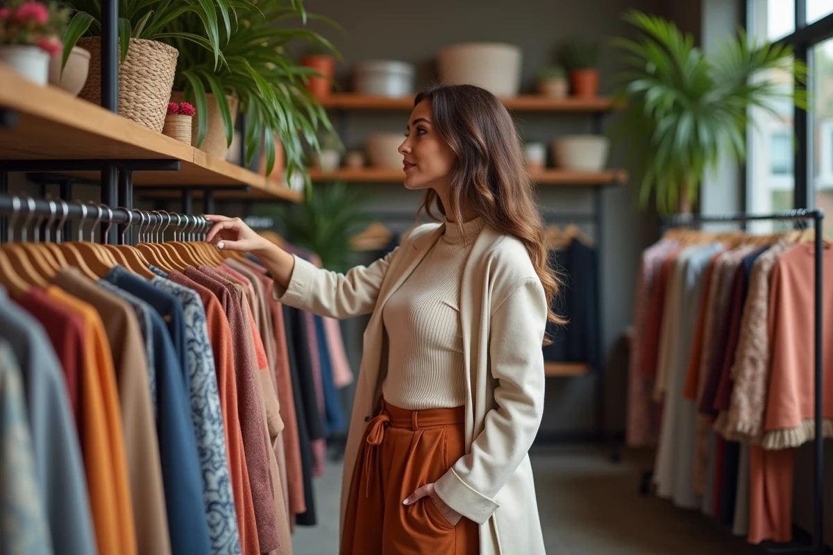 Femme dans une boutique en train de choisir des accessoires