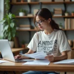 Jeune femme créative en studio avec maquettes design