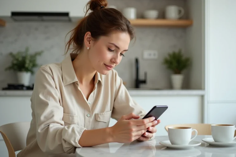 Femme utilisant une application de mode sur smartphone pour payer en plusieurs fois sur Zalando