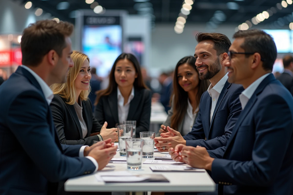 Groupe de professionnels échangeant des cartes de visite lors d