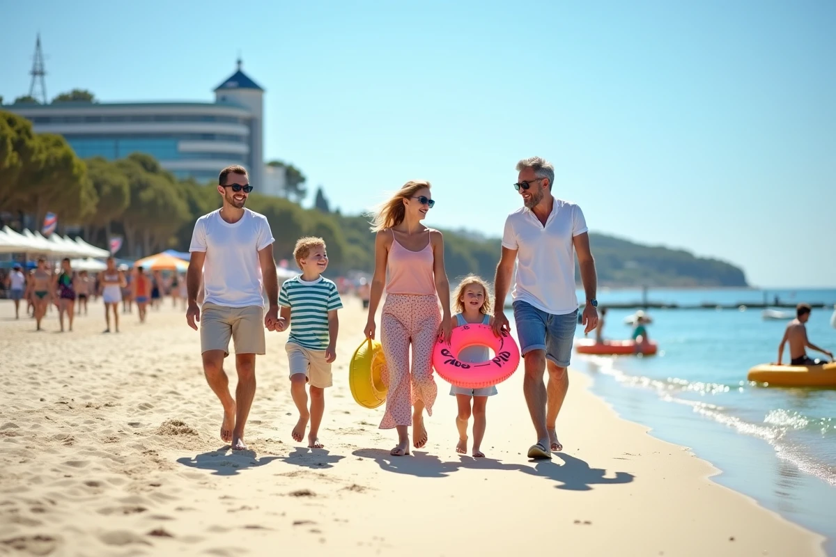 Famille en journée complète à la plage du Boucanet près du Seaquarium au Grau-du-Roi avec enfants, promenade et attractions balnéaires